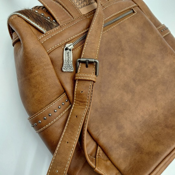 Trinity Ranch Backpack Purse Bag Brown Western Tooled Leather Hyde Hair Rodeo - Picture 9 of 11